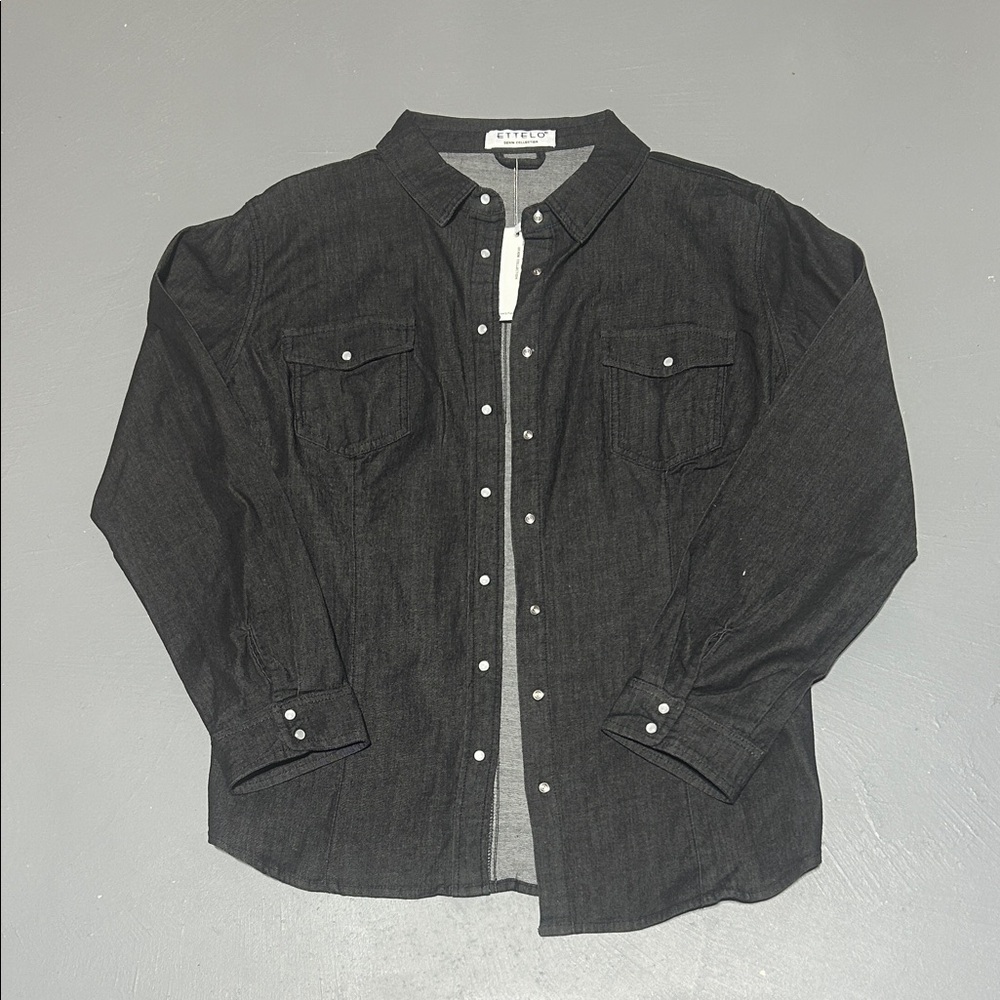 (NWT) Ettelo Black Denim Snap Shirt (Men XL)